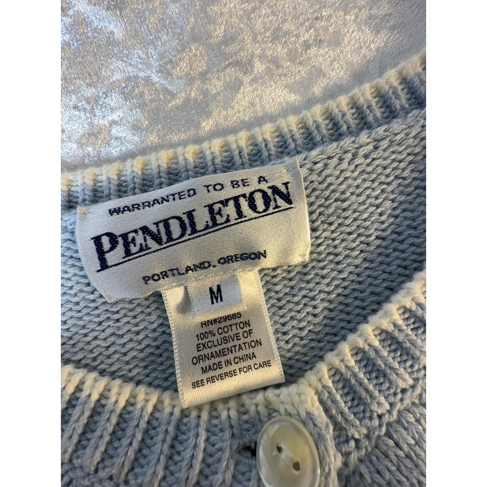 Pendleton Cardigan Women's M Vintage Blue Sheep Embroidered Cotton Cottagecore - Picture 2 of 10